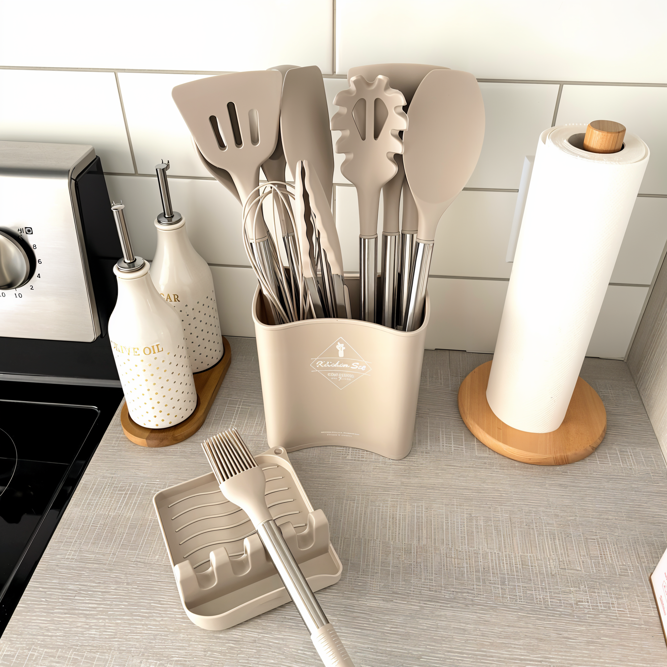 Culinara Pro – Set de utensilios de cocina de silicona de 12 piezas con mangos de acero inoxidable