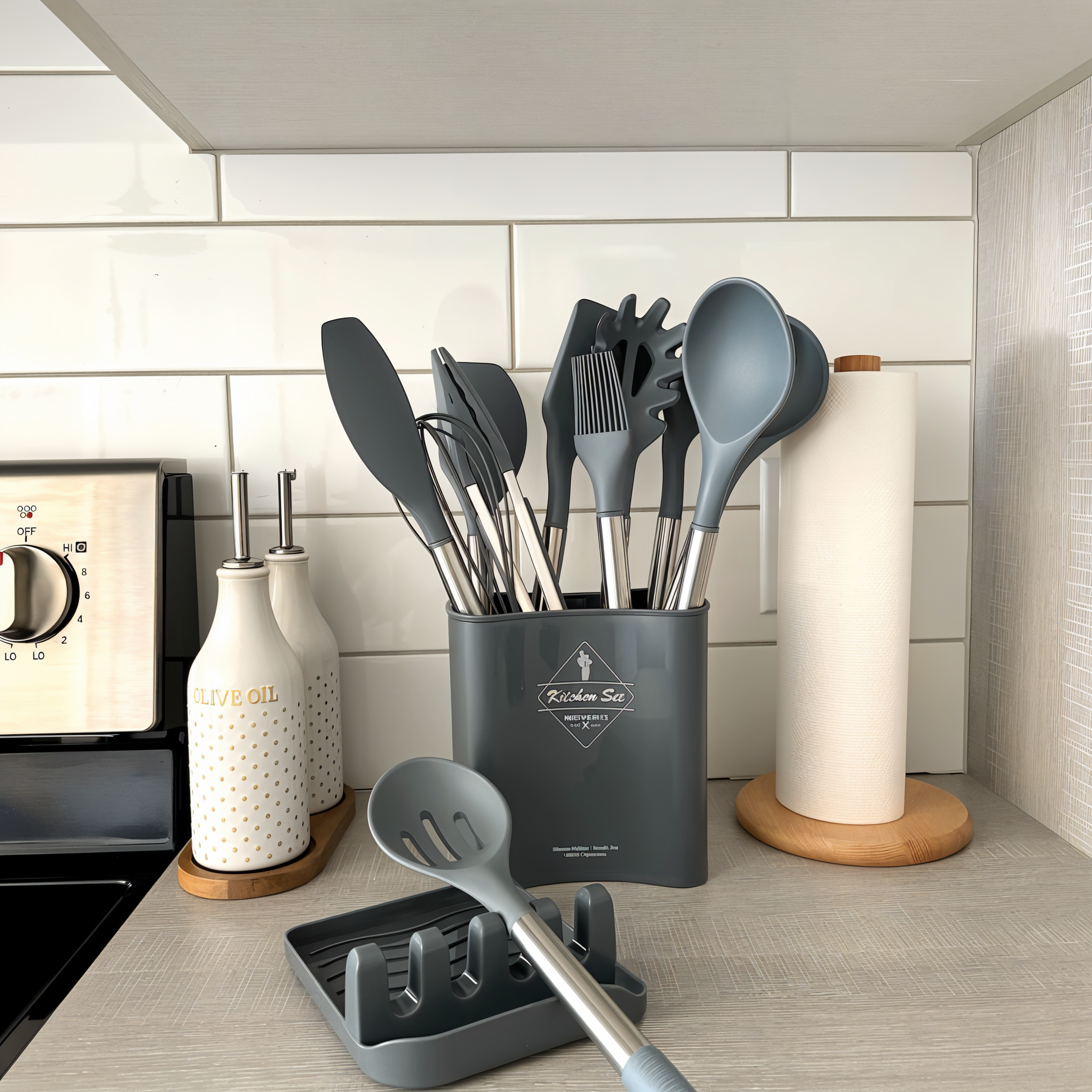 Culinara Pro – Set de utensilios de cocina de silicona de 12 piezas con mangos de acero inoxidable