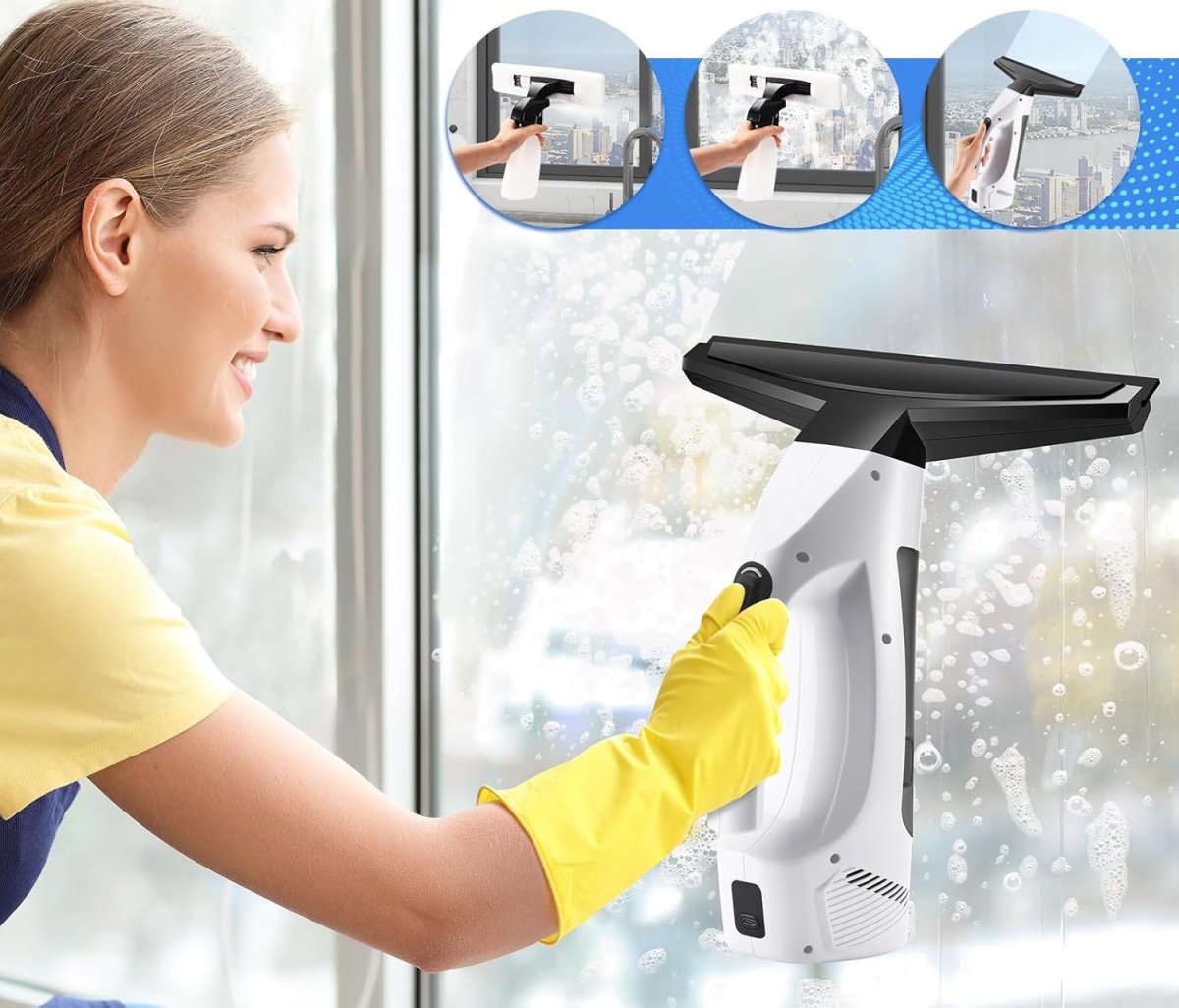 GLASSIX – Aspiradora eléctrica inalámbrica para ventanas con resultados sin rayas