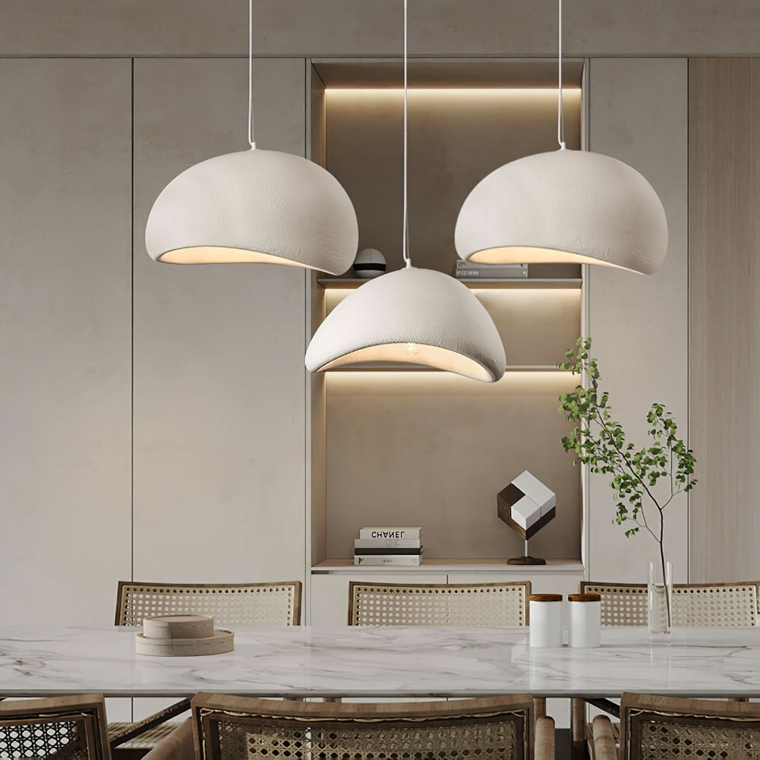 Dimmable dome ceiling light over dining table