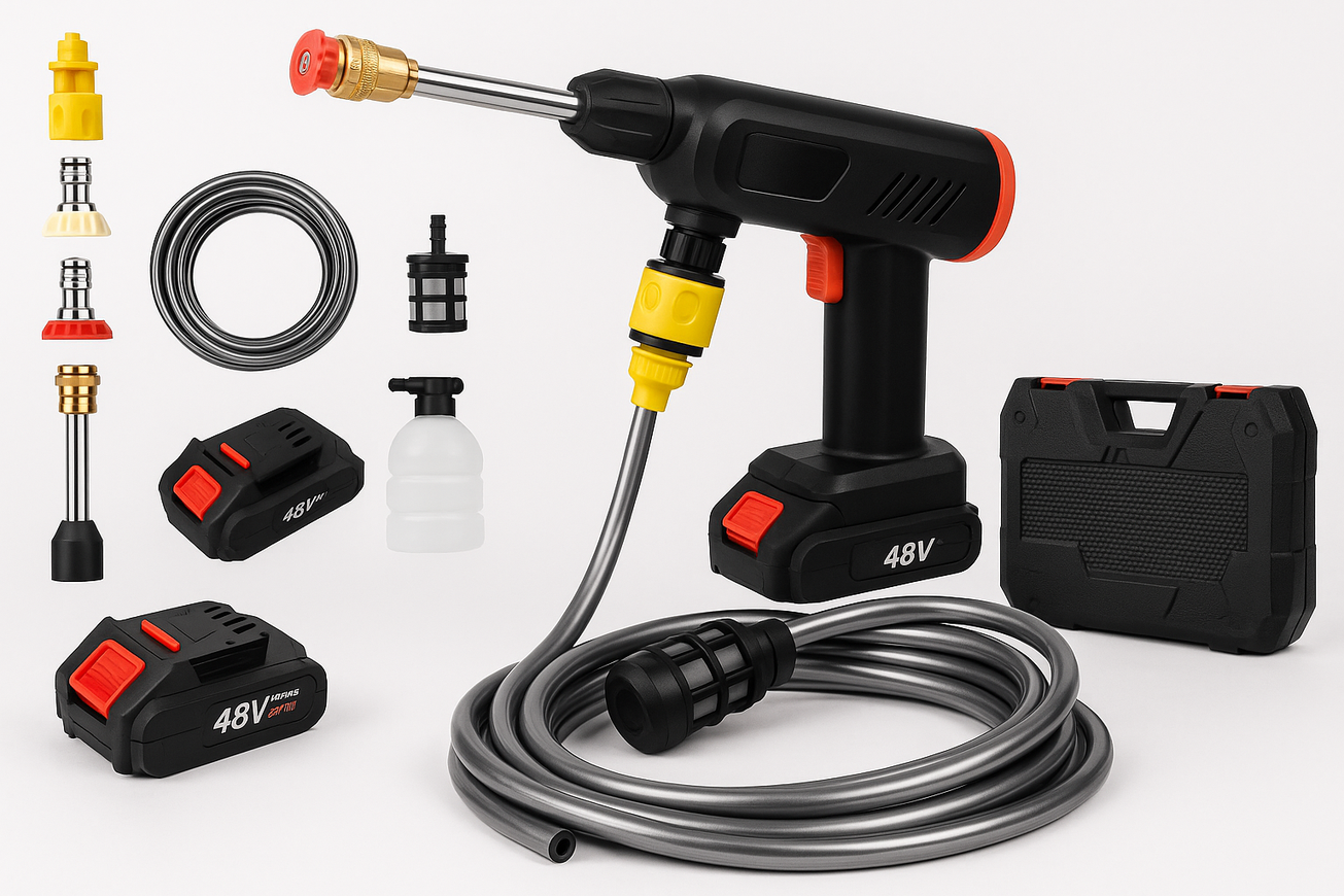 Hidrolimpiadora inalámbrica – Limpiador a alta presión sin cable para coche, jardín y terraza | Con batería, accesorios y bolsa de transporte