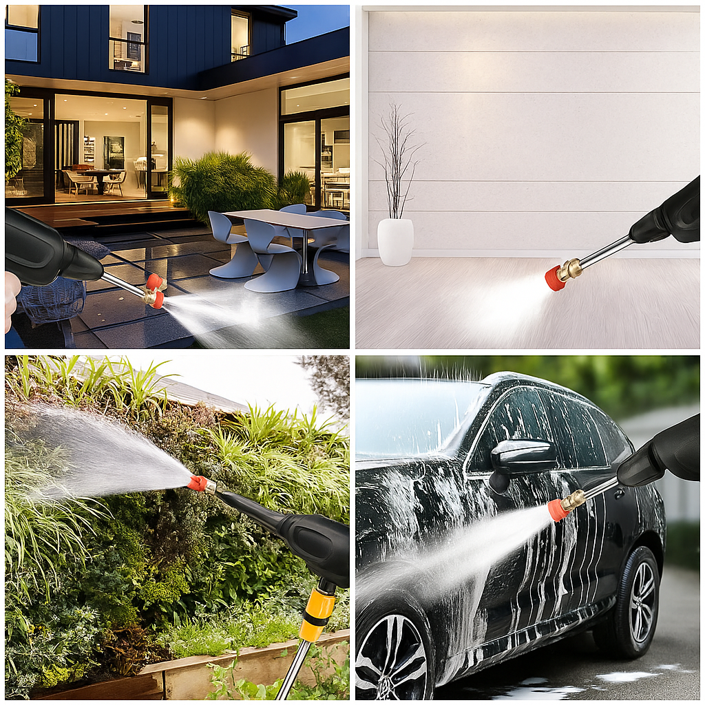 Hidrolimpiadora inalámbrica – Limpiador a alta presión sin cable para coche, jardín y terraza | Con batería, accesorios y bolsa de transporte