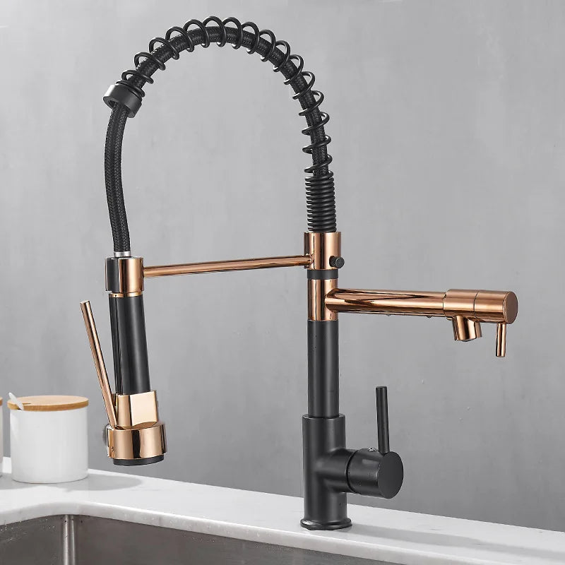 Robinet de cuisine DUALFLOW – Robinet noir avec double sortie et commande à levier unique