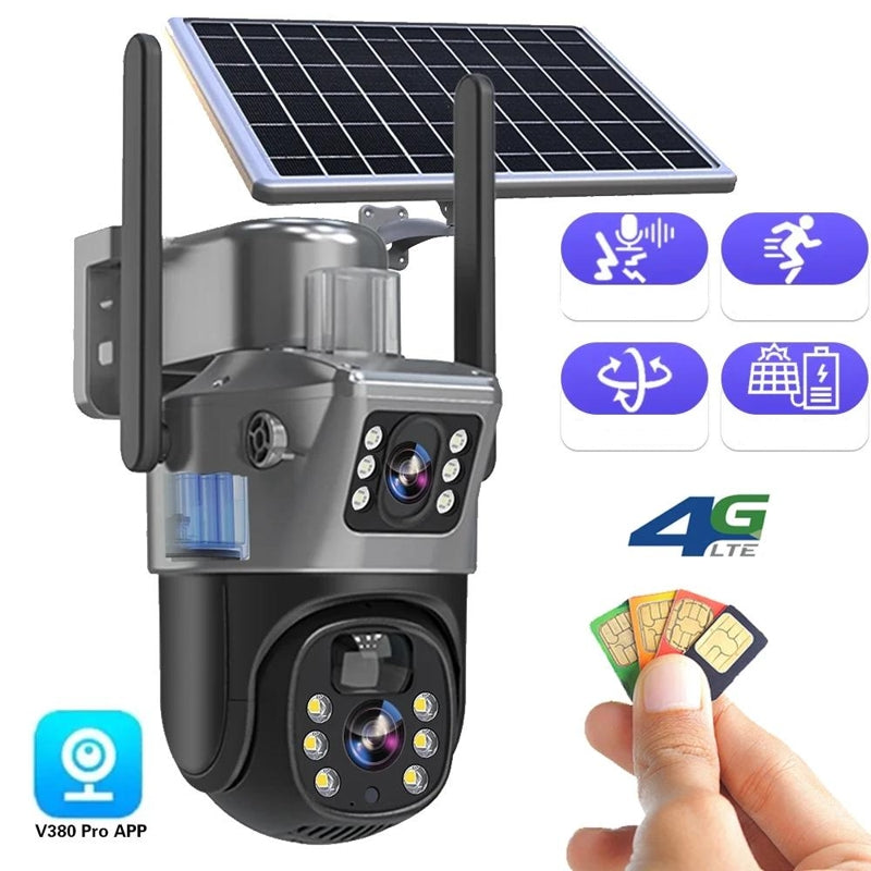 DualGuard Solar 4K – Cámara de vigilancia inalámbrica con panel solar y control de app 360°