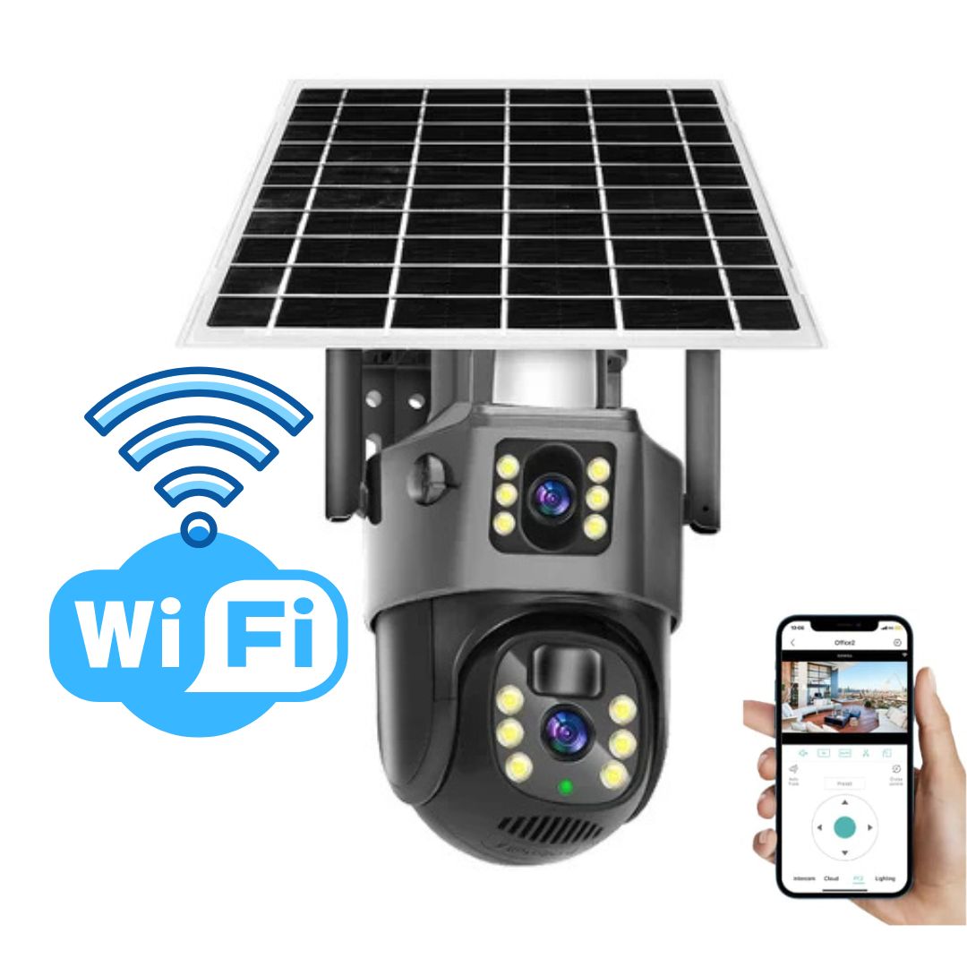 DualGuard Solar 4K – Cámara de vigilancia inalámbrica con panel solar y control de app 360°