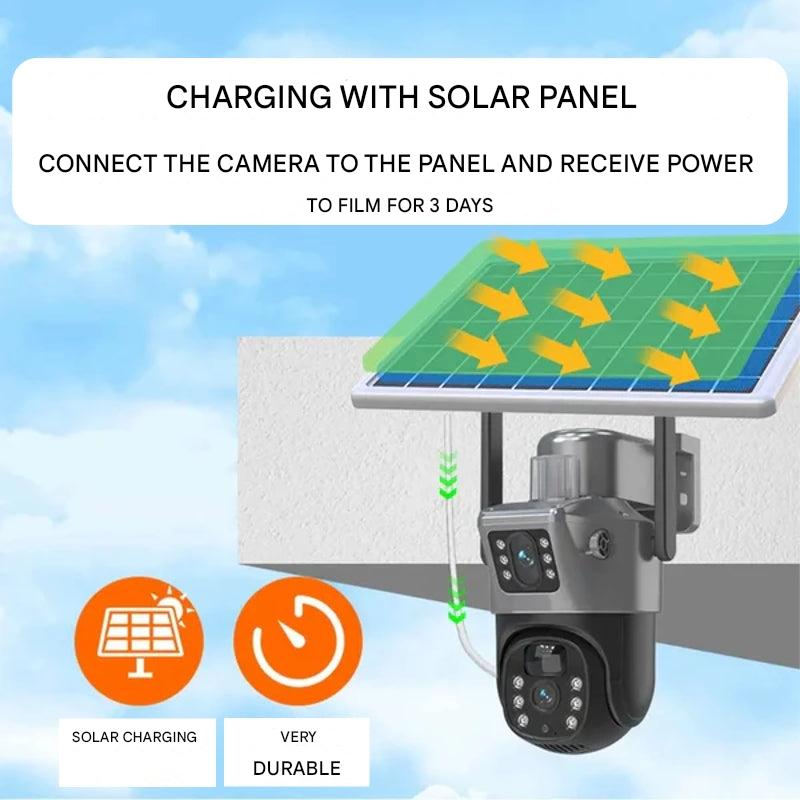 DualGuard Solar 4K – Cámara de vigilancia inalámbrica con panel solar y control de app 360°