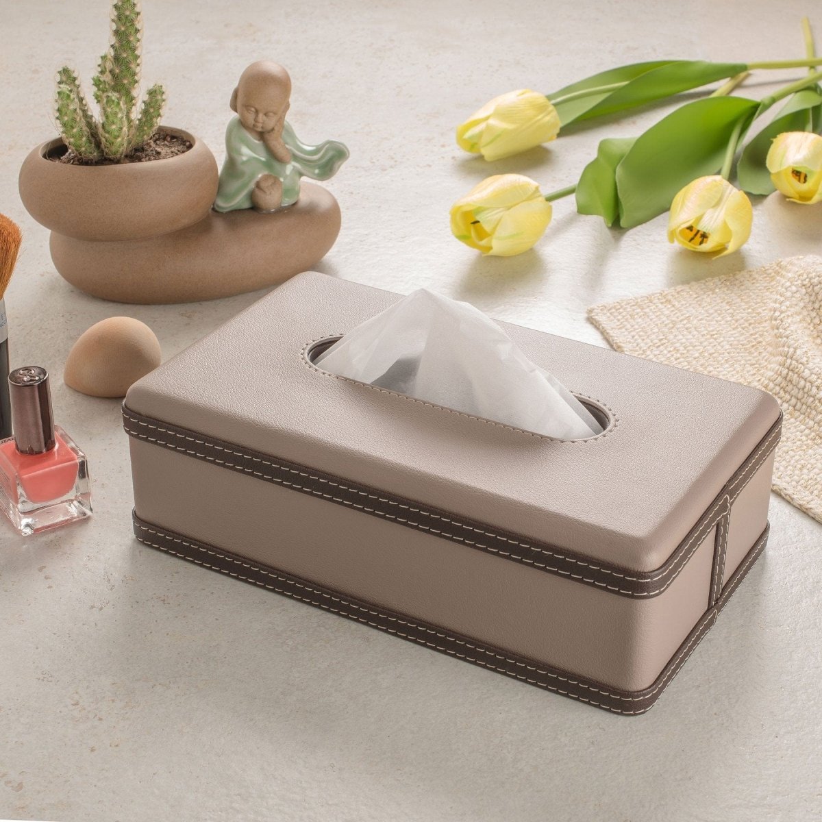 LuxeTiera soporte para caja de pañuelos de cuero | Organizador elegante y hecho a mano de cuero sintético para el hogar, la oficina y el coche