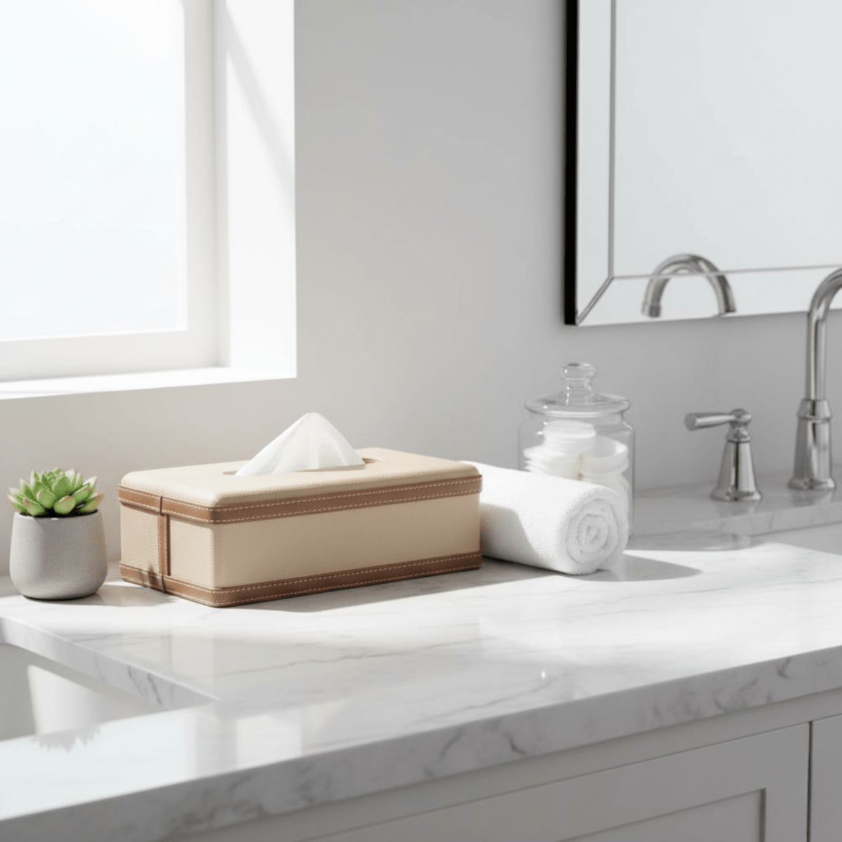 LuxeTiera soporte para caja de pañuelos de cuero | Organizador elegante y hecho a mano de cuero sintético para el hogar, la oficina y el coche