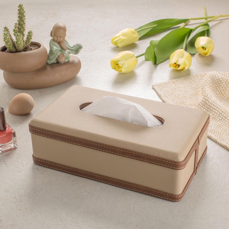 LuxeTiera soporte para caja de pañuelos de cuero | Organizador elegante y hecho a mano de cuero sintético para el hogar, la oficina y el coche