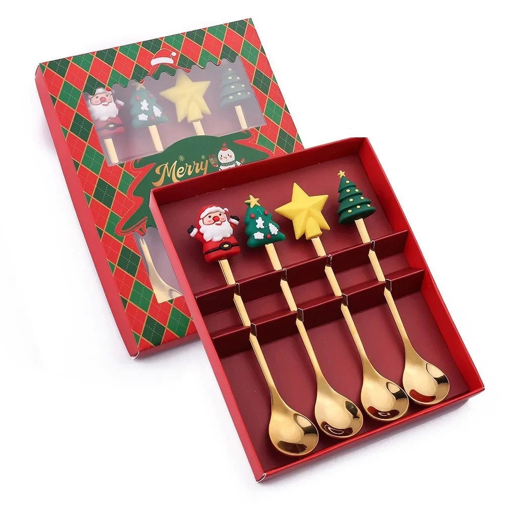 Edelstahl Weihnachtsbaum-Löffel-Set - 4-teilig, Spülmaschinenfest, Ideal für Kaffee und Desserts 18