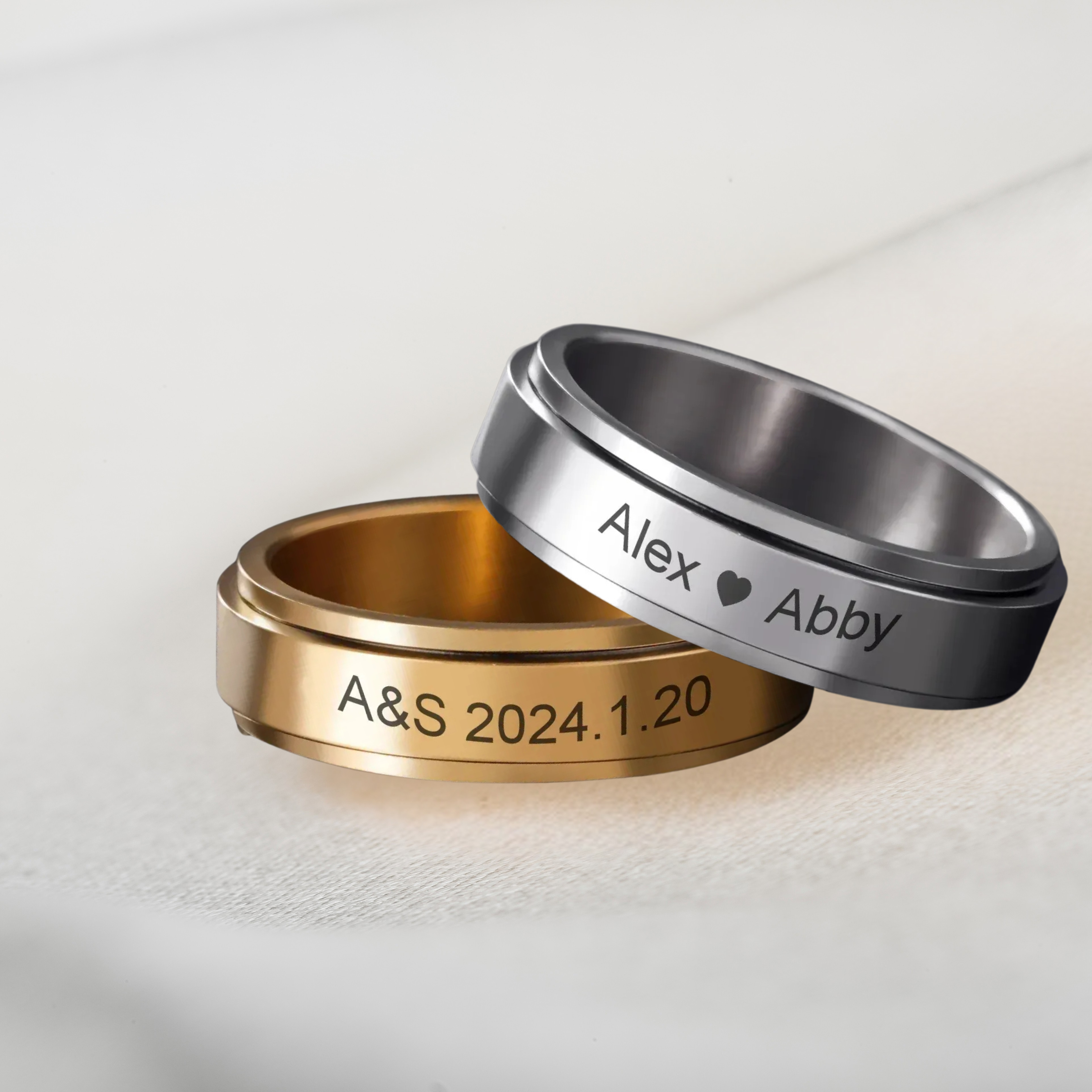 CALVARE – Edelstahl-Spinner Ring für Paare mit Gravur