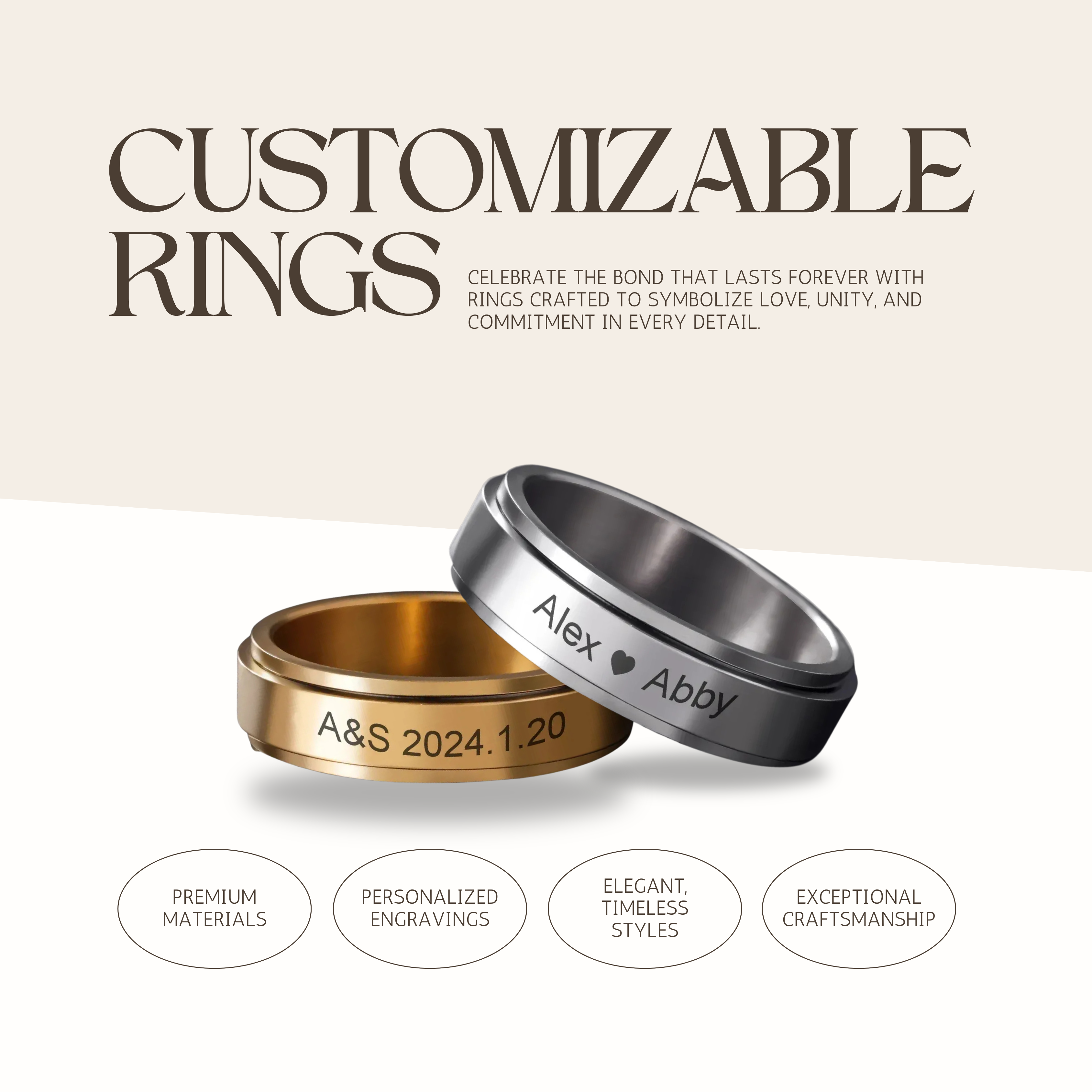 CALVARE – Edelstahl-Spinner Ring für Paare mit Gravur