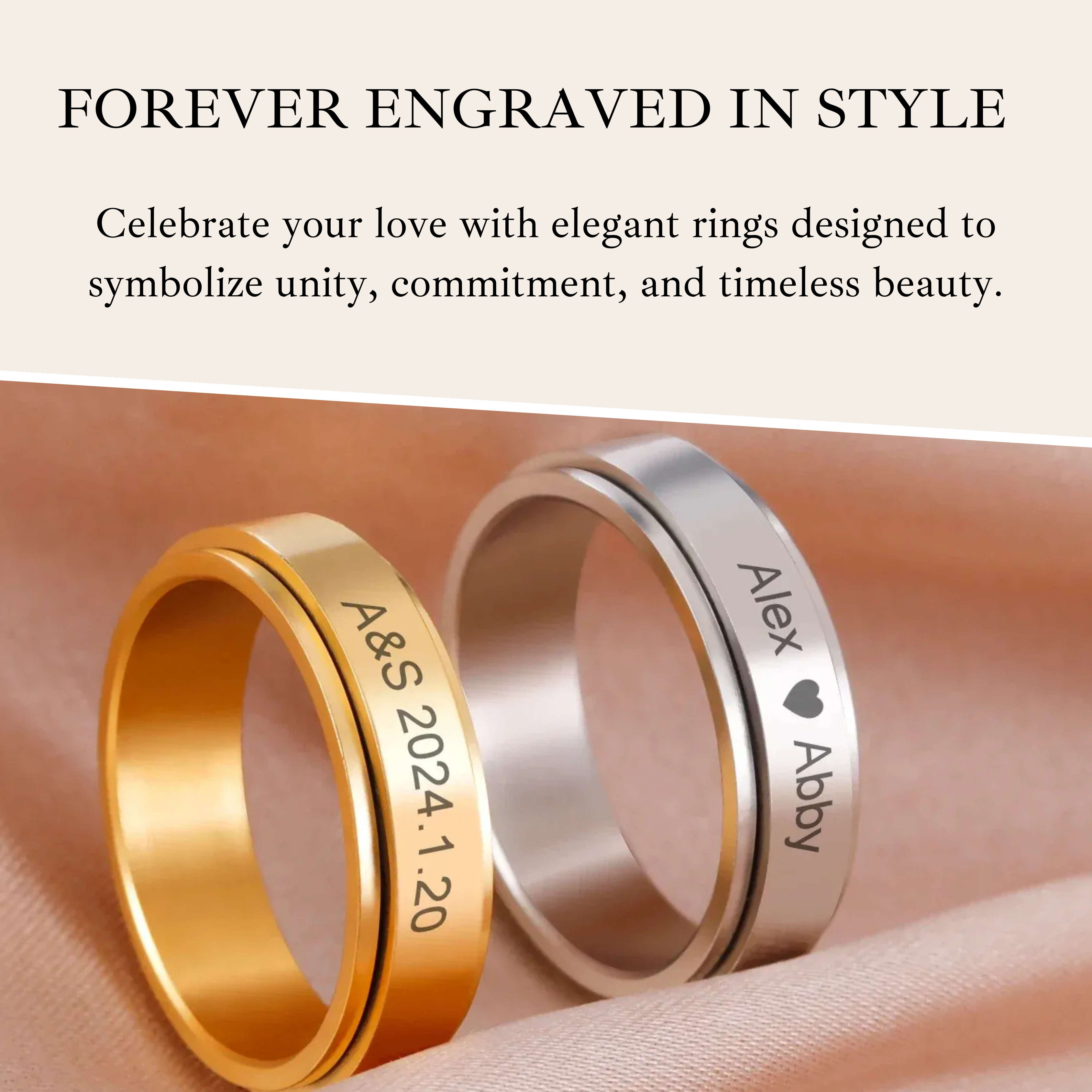 CALVARE – Edelstahl-Spinner Ring für Paare mit Gravur