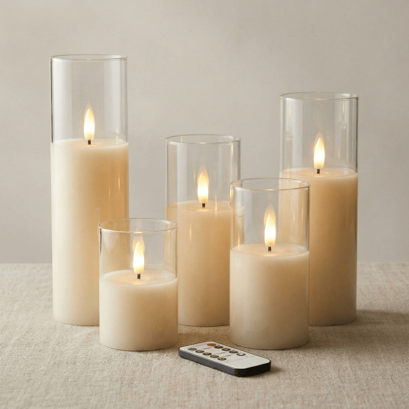Elegante LED-Stumpenkerzen Set mit Timer - 9 Flammenlose Kerzen für Stimmungsvolle Dekoration 0