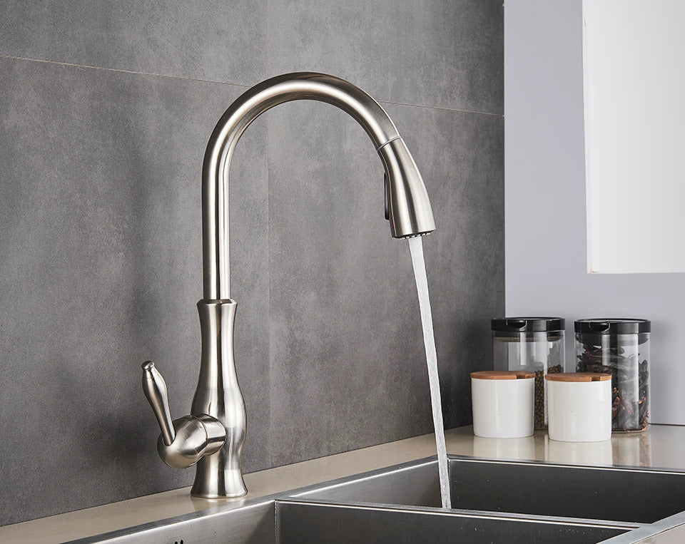 FLEXFLOW Robinet de cuisine – Robinet de cuisine en acier inoxydable avec douchette extractible et design flexible