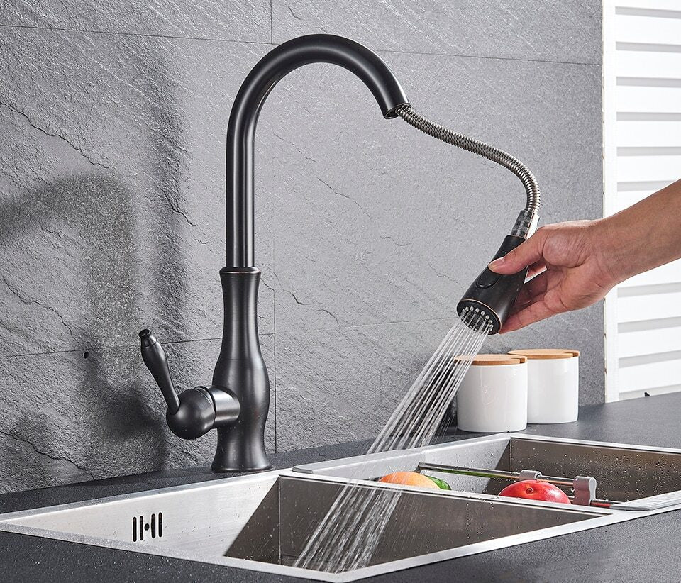 FLEXFLOW Robinet de cuisine – Robinet de cuisine en acier inoxydable avec douchette extractible et design flexible