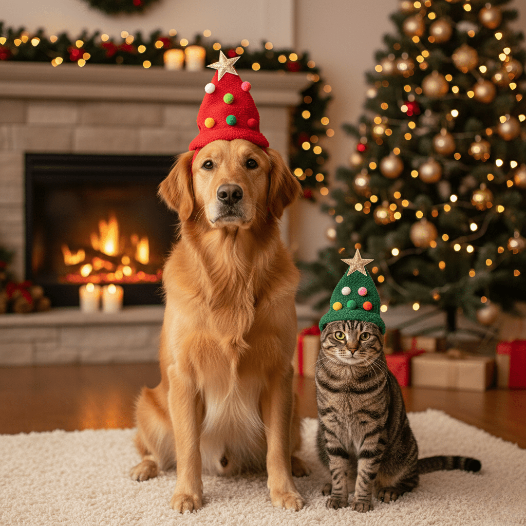 FURFEST – Weiche Weihnachtsmütze mit goldenem Rand für Hunde & Katzen 3