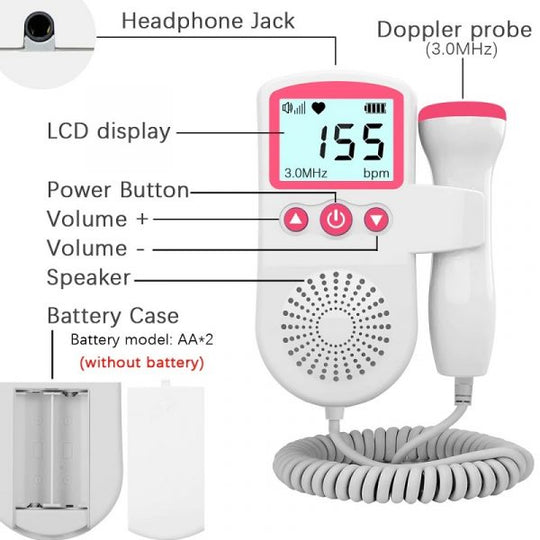 FetoPulse Doppler – Monitor portatile della frequenza cardiaca fetale con display LCD dalla 12ª settimana di gravidanza