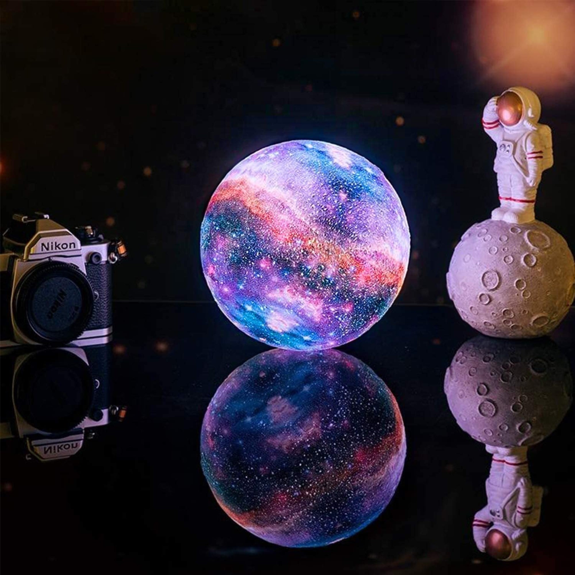 Lámpara de luna Galaxy – lámpara 3D con 16 colores y soporte de madera para iluminación ambiental