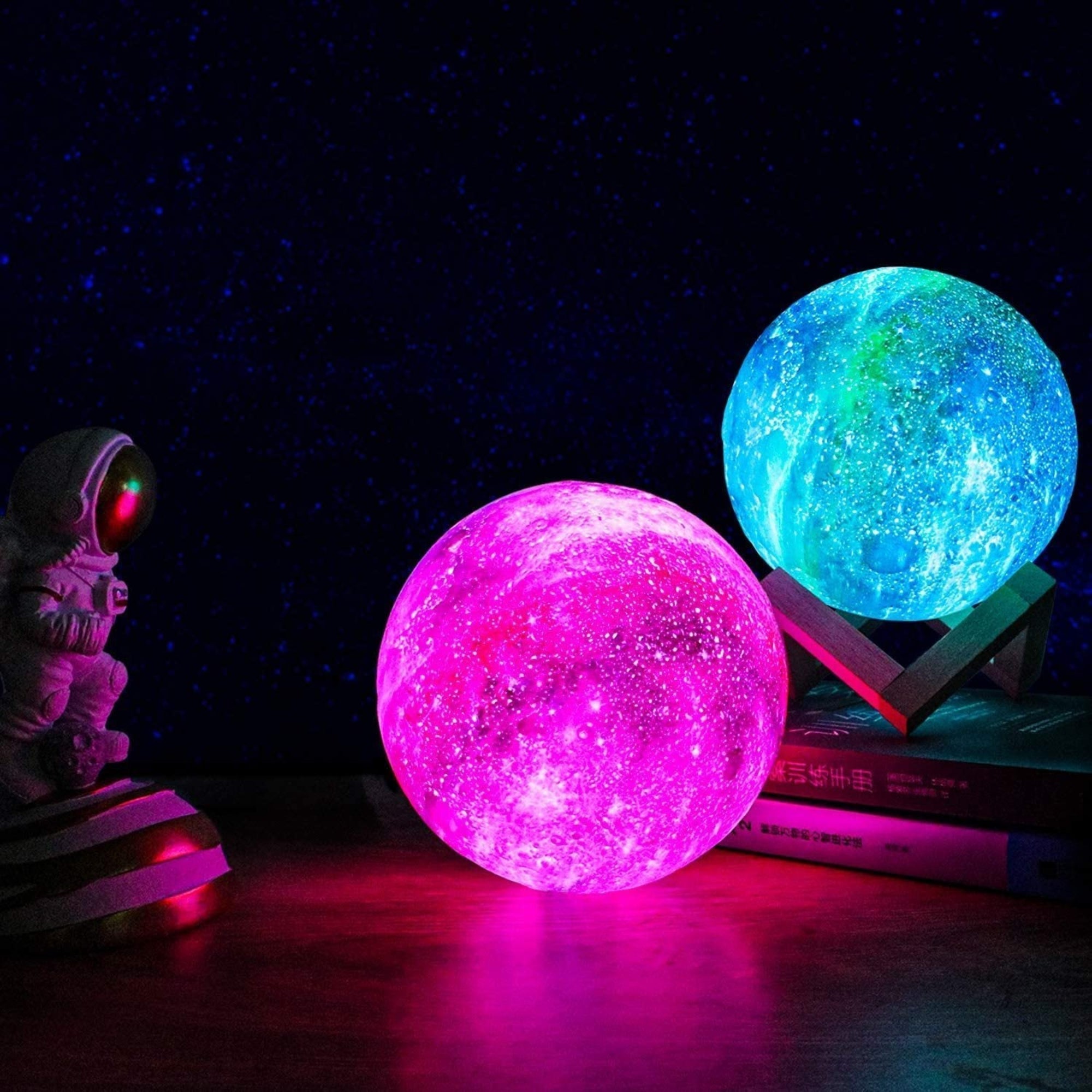 Lámpara de luna Galaxy – lámpara 3D con 16 colores y soporte de madera para iluminación ambiental