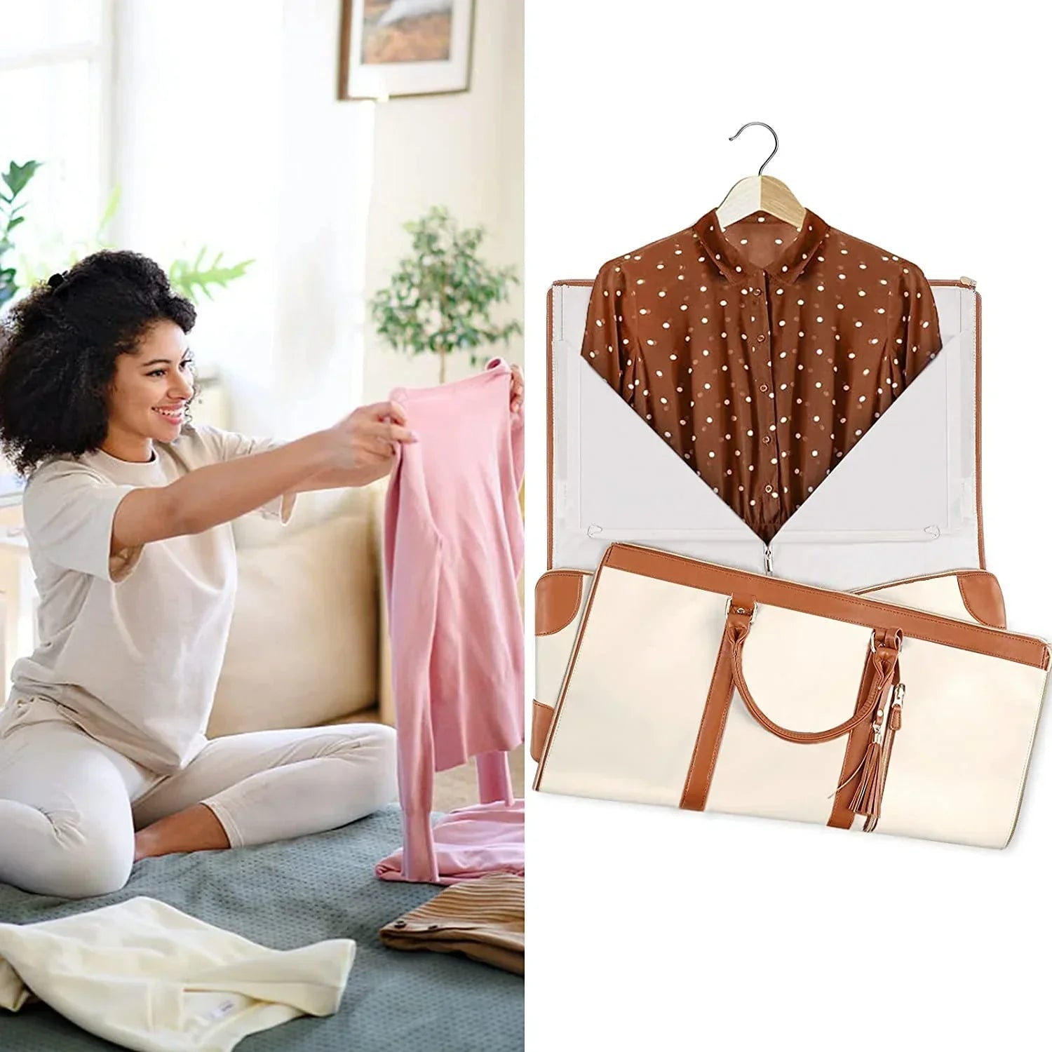 GARMENTGO Housse de protection pour vêtements – Sac de voyage pliable en cuir PU pour des vêtements sans plis en déplacement