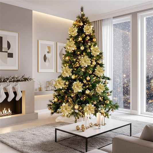 GLIMFLOR – 14,5 cm große glitzernde Weihnachtsblumen in Rosa, Rot und Gold 1