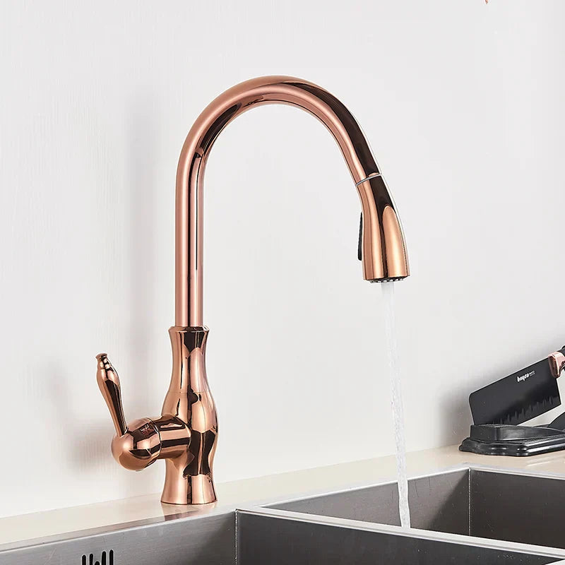 GOLDSTREAM Mitigeur de cuisine – Robinet de cuisine doré avec douchette extractible et bec pivotant à 360°