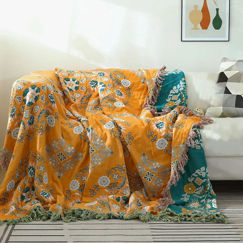 NordicLoom Cover – Stilvolle Baumwolldecke mit Boho-Jacquard für ganzjährigen Komfort