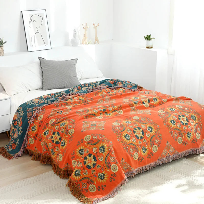 NordicLoom Cover – Stilvolle Baumwolldecke mit Boho-Jacquard für ganzjährigen Komfort