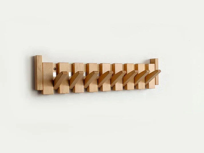 HARMONYCOAT Estante de pared – Perchero de pared de madera maciza con diseño de piano y 5 ganchos abatibles