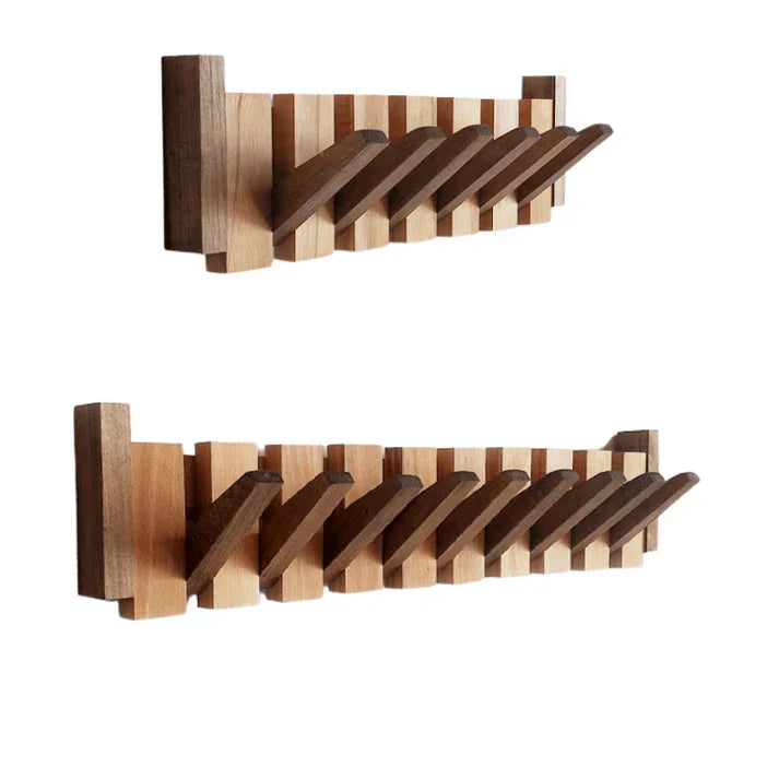 HARMONYCOAT Estante de pared – Perchero de pared de madera maciza con diseño de piano y 5 ganchos abatibles