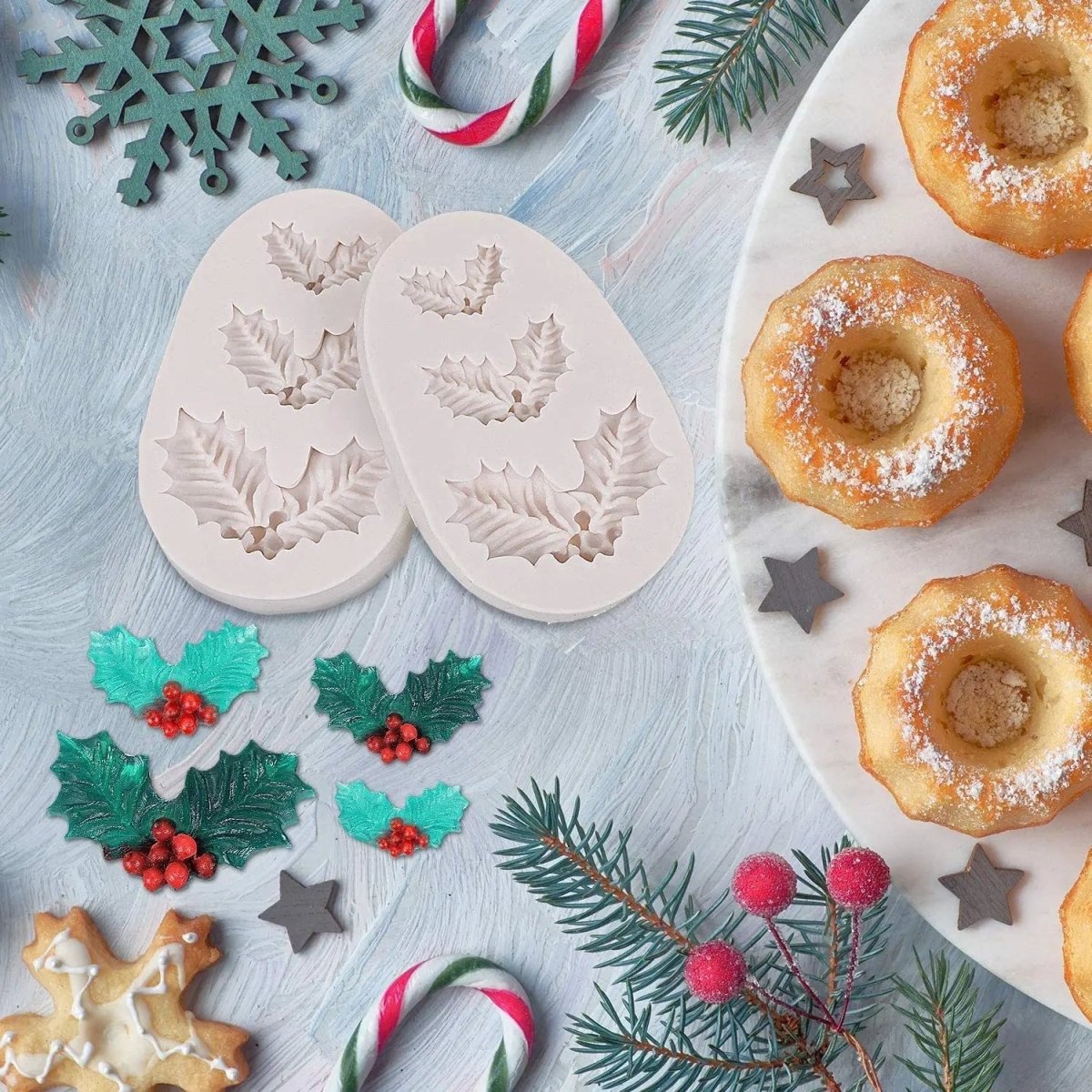 HOLLYBELLS – Weihnachtliche Silikonform mit Stechpalmenblättern und Glöckchen für Fondant und Schokolade 6