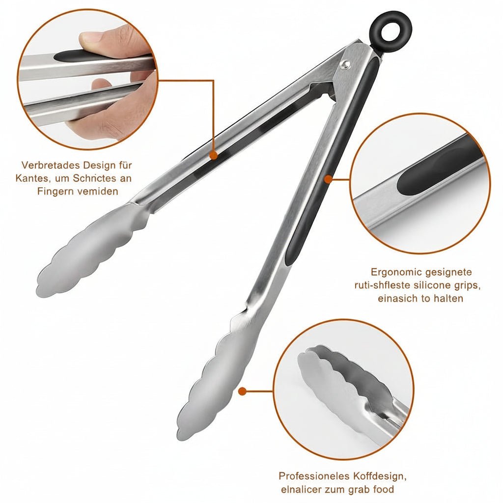 Hochwertige Edelstahl Grillzange mit Ergonomischem Silikongriff - 22,86 cm & 30,48 cm 5