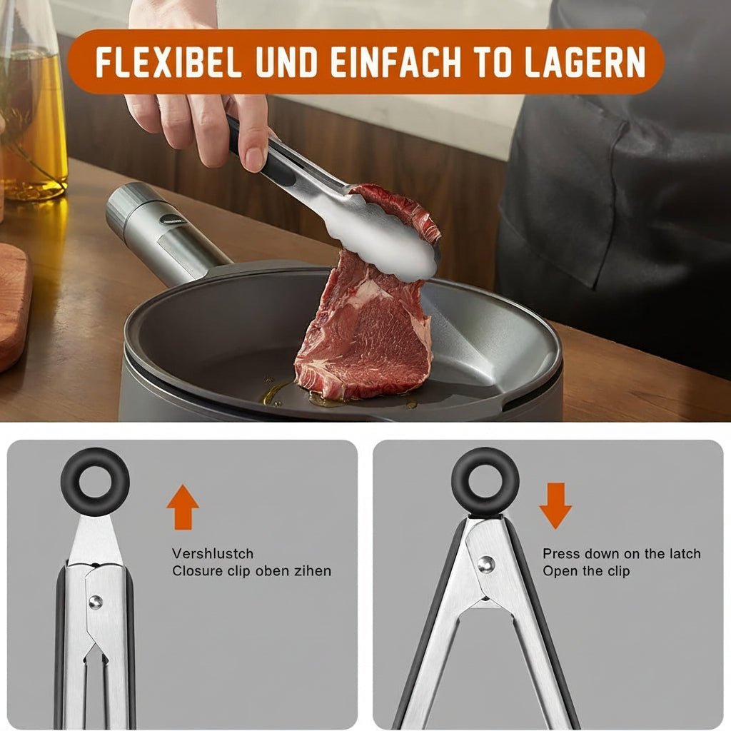 Hochwertige Edelstahl Grillzange mit Ergonomischem Silikongriff - 22,86 cm & 30,48 cm 7