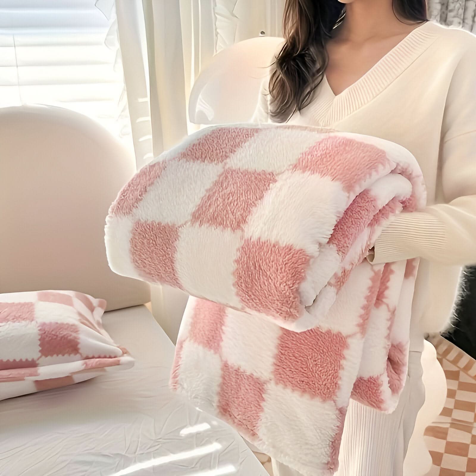 SNUGSPOT – Bunt Karierte Fleece Decke – Wohnish