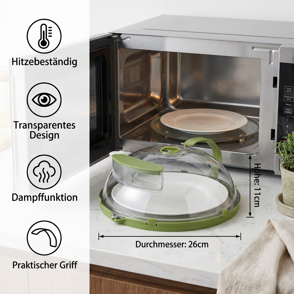 Mikrowellen Spritzschutzabdeckung – Hitzebeständig, Transparent und mit Dampffunktion