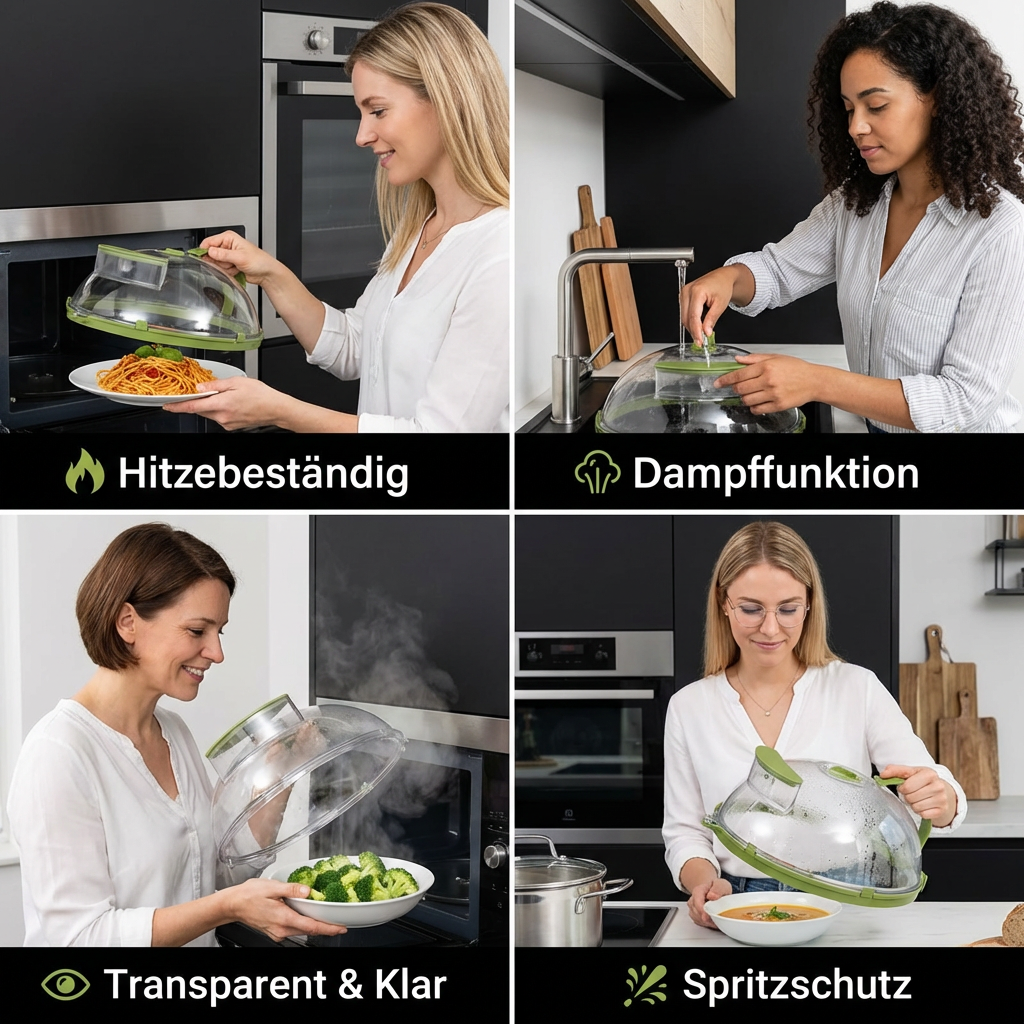 Mikrowellen Spritzschutzabdeckung – Hitzebeständig, Transparent und mit Dampffunktion