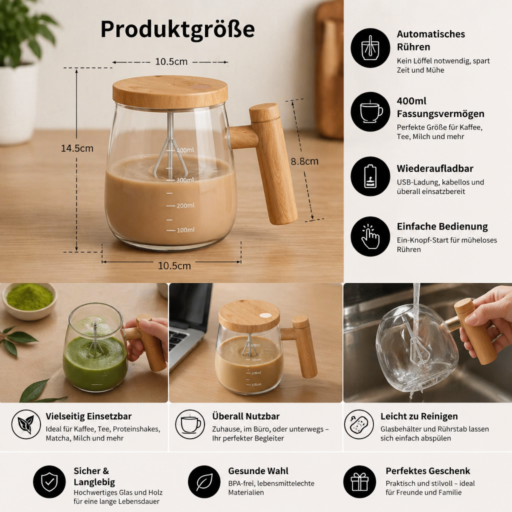 Vollautomatischer elektrischer Rührbecher – praktischer Becher für müheloses und gleichmäßiges Umrühren von Getränken & Mischungen