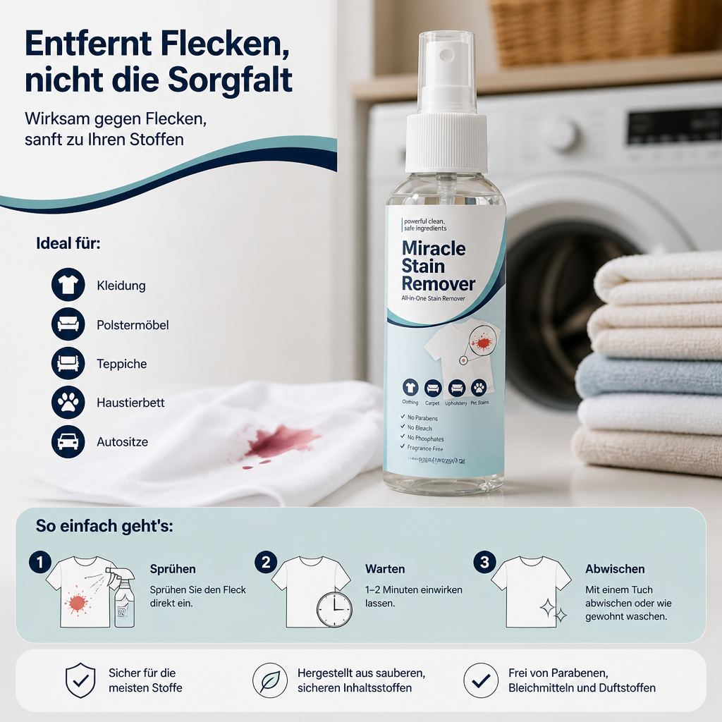Wunder-Fleckenentferner-Spray – Stark gegen Flecken, schonend zu Textilien