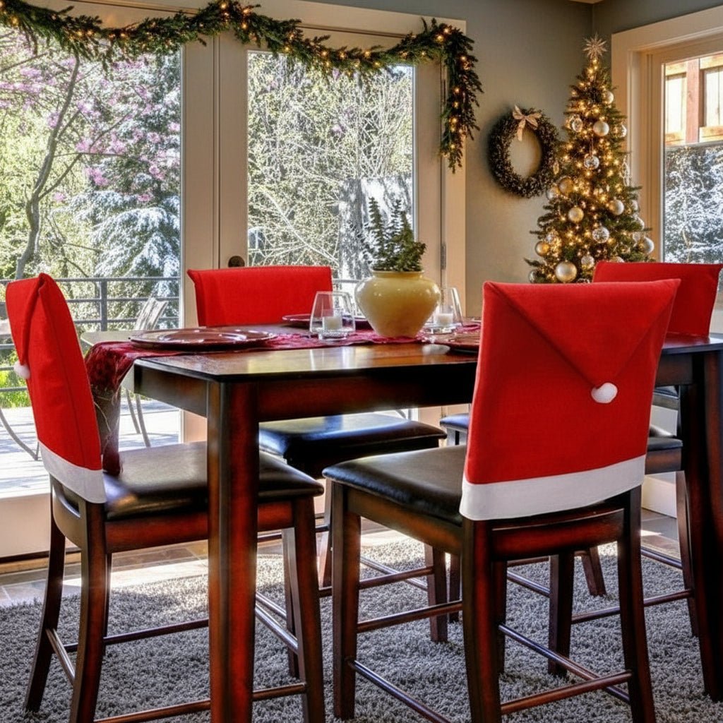 JOLLYCHAIR – Stuhlhussen mit Weihnachtsmannmütze (2er-Pack) für festliche Esszimmerdekoration 0