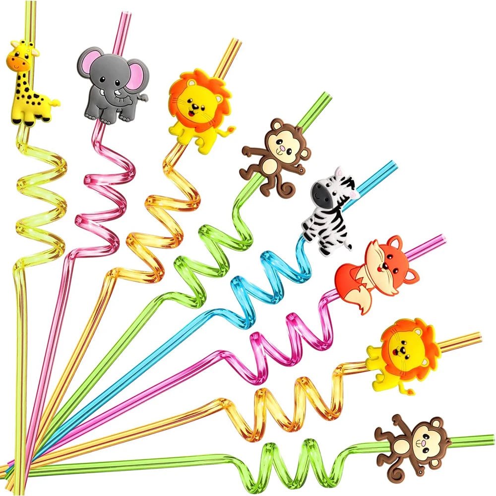 JUNGLESTRAWS – Wiederverwendbare Plastikstrohhalme mit Tiermotiven für Kinderpartys 1