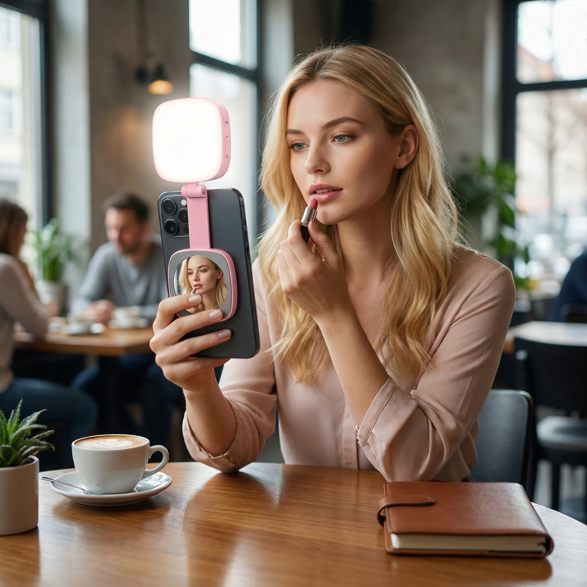 Magnetisches LED Selfie- & Beauty-Licht für Smartphones – Klappbar, tragbar mit Spiegel