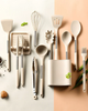 KITCHENORA – Komplettes Utensilienset mit Silikonköpfen und Griffen in Holzoptik 7
