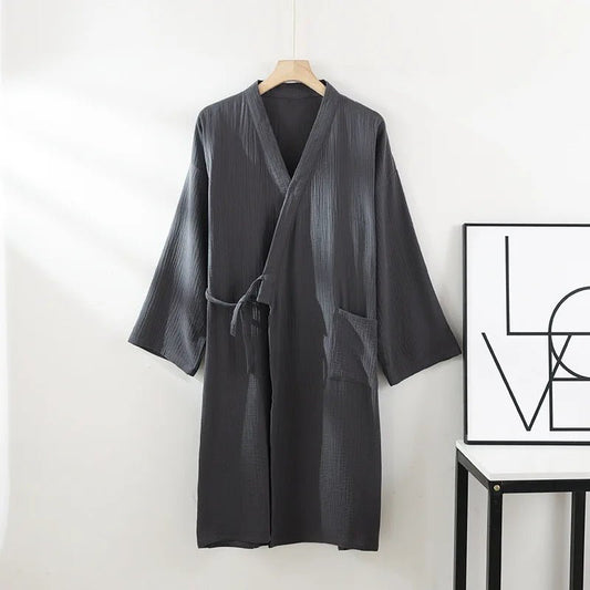 ZenWeave Baumwoll Kimono | 100 % Atmungsaktiver Bademantel | Unisex Lounge Robe | Leicht & Elegant für Home Spa & Entspannung