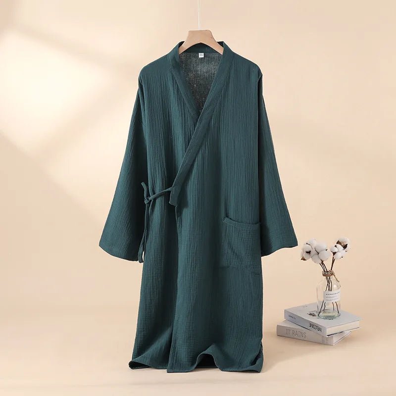 ZenWeave Baumwoll Kimono | 100 % Atmungsaktiver Bademantel | Unisex Lounge Robe | Leicht & Elegant für Home Spa & Entspannung