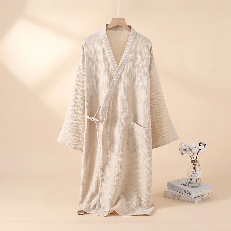ZenWeave Baumwoll Kimono | 100 % Atmungsaktiver Bademantel | Unisex Lounge Robe | Leicht & Elegant für Home Spa & Entspannung