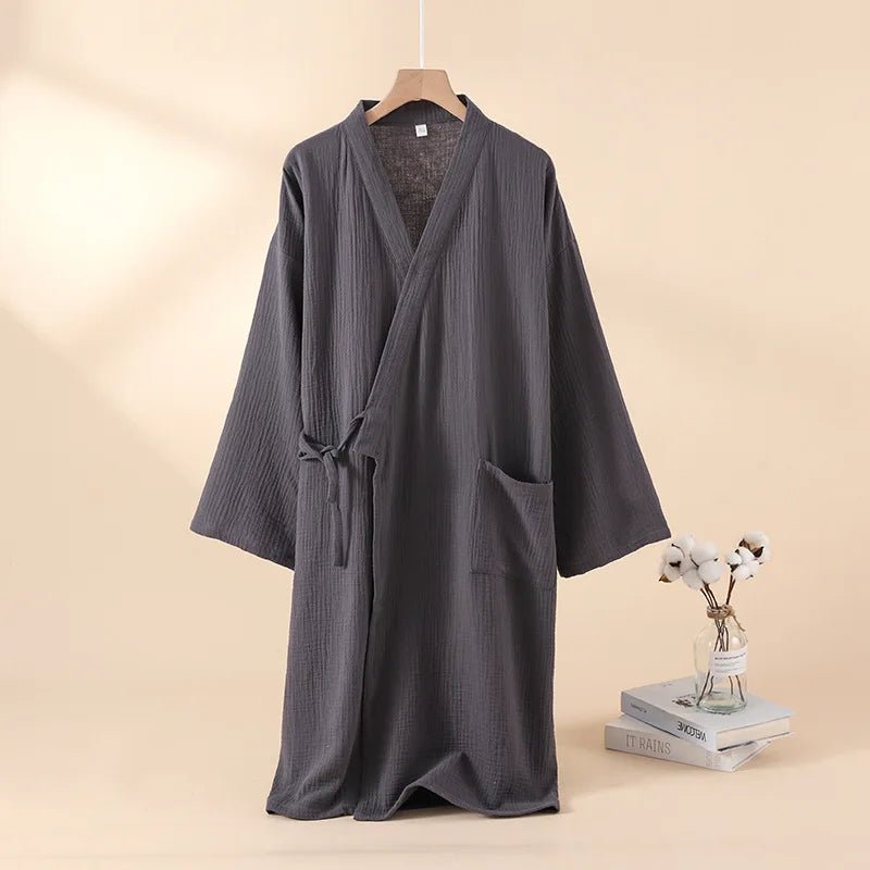 ZenWeave Baumwoll Kimono | 100 % Atmungsaktiver Bademantel | Unisex Lounge Robe | Leicht & Elegant für Home Spa & Entspannung
