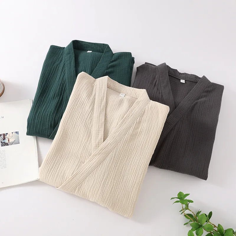 ZenWeave Baumwoll Kimono | 100 % Atmungsaktiver Bademantel | Unisex Lounge Robe | Leicht & Elegant für Home Spa & Entspannung