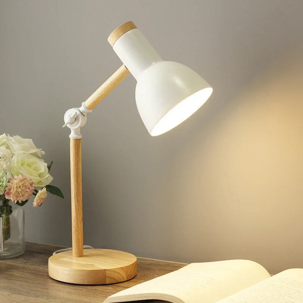 LAMPE DE BUREAU LUMOWOOD – Lampe de table scandinave en bois avec LED et bras réglable