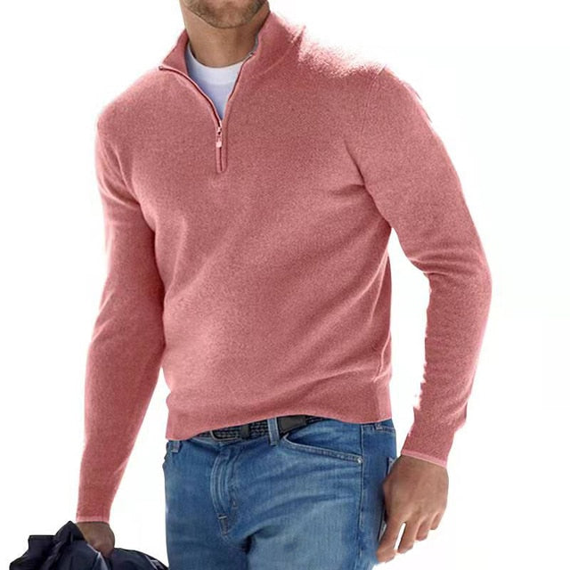 Merino Zip V-Neck Pullover – Herrenpullover aus Merinowolle mit Reißverschluss